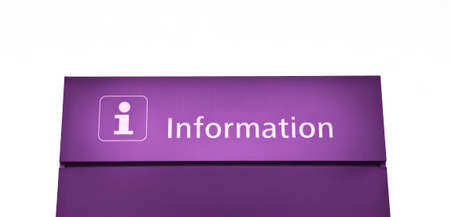 Purple information sign on white background - concept imageの写真素材