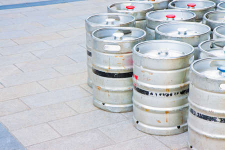 Barrels group of a famous beer in an Irish way - image with copy spaceの写真素材