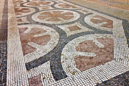 Detail of the stone paving of the "Amalienborg square", near the Amalienborg Palace, made of small colored stone blocks (Europe - Denmark - Copenhagen)の写真素材