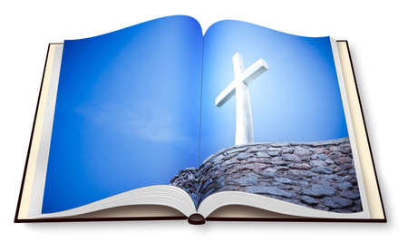 3D render of an opened photobook with christian cross - I'm the copyright owner of the images used in this 3D render.の写真素材