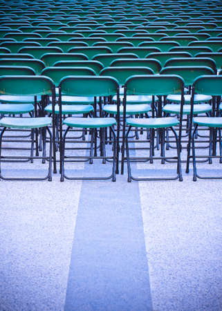 Outdoor cinema with plastic chairs - image with copy spaceの写真素材