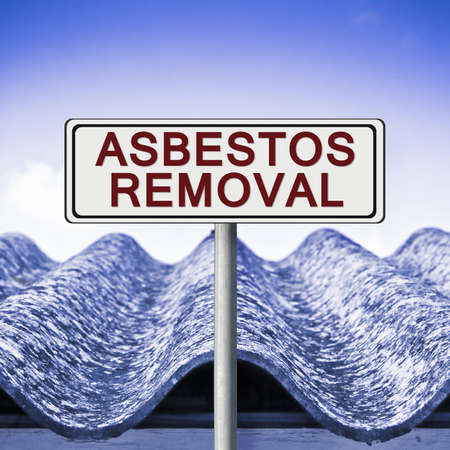 Asbestos removal concept image with text written on a placardの写真素材