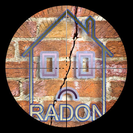 Searching radon gas in our homes - concept illustration with viewfinder on foregroundの写真素材