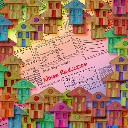 Noise reduction solutions in residential district with formulas about noise reduction in buildings - concept image.の写真素材
