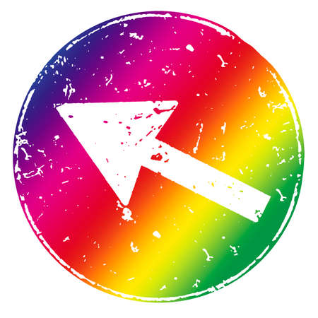 Scratched road sign with white arrow on colored background - concept illustration on white...