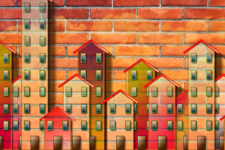 Public housing concept image painted on a brick wallの写真素材