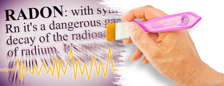 Radon gas the silent killer - concept image with check-up chart about radon contamination and...
