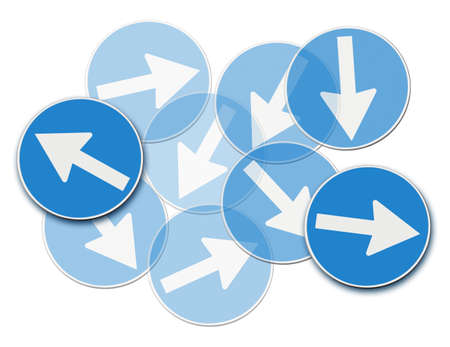 Multi direction concept with road signs which pointed in different directions.の写真素材