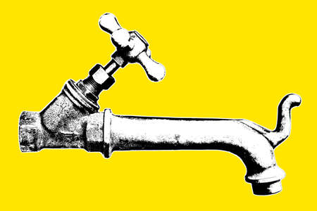 Graphic design of an old water brass faucet isolated on solid color backgroundの写真素材