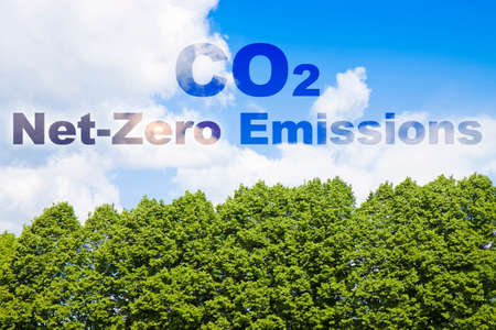 CO2 Net-Zero Emission concept against a forest - Carbon Neutrality conceptの素材 [FY310173063353]