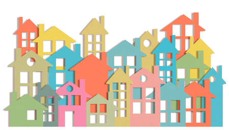 Conceptual cityscape with cardboard buildings - concept imageの写真素材