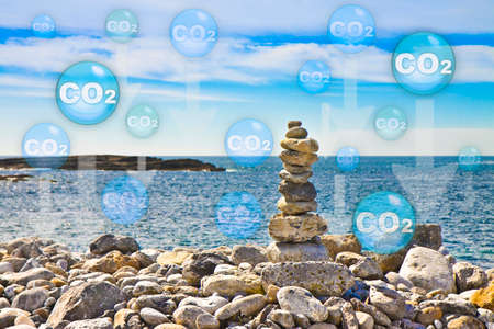 Recent scientific research shows that 1/3 of anthropogenic CO2 Carbon dioxide emissions are absorbed by the oceans causing warming of the seas and acidification of the watersの写真素材
