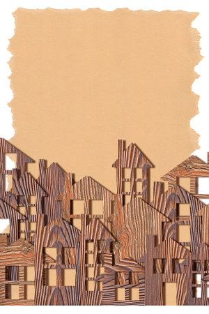 Conceptual cityscape with wooden buildings - build your comfortable home with natural materials - concept imageの写真素材