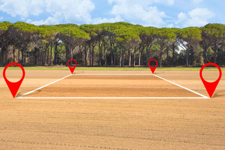 Land plot management - real estate concept with a vacant land available for building construction and housing subdivision in a residential area for sale, rent, buy or investmentの写真素材
