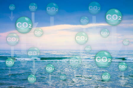 Recent scientific research shows that 1/3 of anthropogenic CO2 Carbon dioxide emissions are absorbed by the oceans causing warming of the seas and acidification of the watersの写真素材
