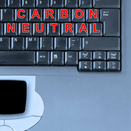 Carbon Neutral concept with computer and copy spaceの写真素材