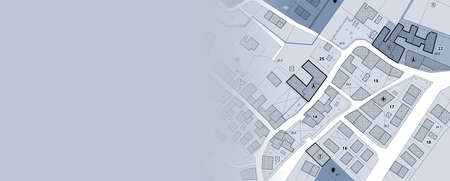 Imaginary General Urban Plan with urban destinations, roads, buildable areas and land plot - Banner...