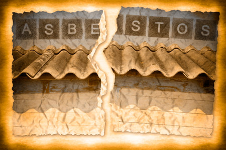 Ripped photo of a dangerous asbestos roof - Vintage and Retro Photo Effects addedの写真素材