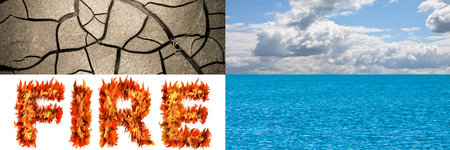 The four elements in nature: earth, air, fire, water - concept image with copy space