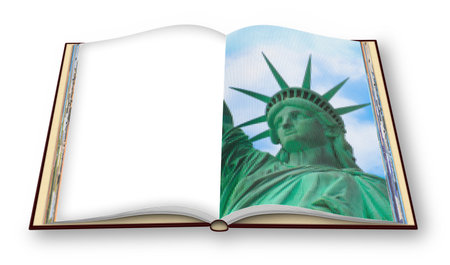 Statue of Liberty - New York City (USA) - 3D render concept image with copy space of an opened photo book with pixelation effect - I'm the copyright owner of the images used in this 3D renderの写真素材