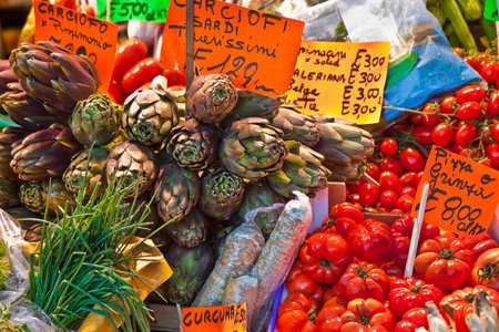 Fresh vegetables in an italian market.の写真素材