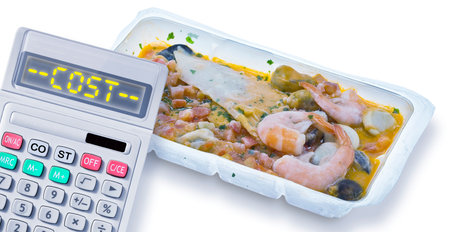 Costs about crustaceans - concept with crayfish and calculatorの写真素材