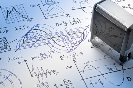 Formulas about project noise reduction in buildings - concept image on a sheet of paperの写真素材