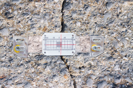 Deep crack in a damaged concrete wall cause due to subsidence of foundations structural failures...