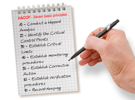 hand writing seven basic principles about HACCP plans (Hazard Analysis and Critical Control Points) - Food Safety and Quality Control in food industry conceptの写真素材