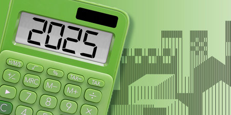 2025 Real Estate Planning - Business concept in building activity and construction industry - New financial year and Budget 2025 concept with calculatorの写真素材