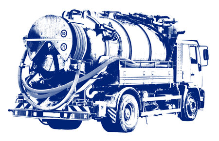 Sewage Tank truck - Sewer pumping machine - Septic truck cut out graphic concept illustration...