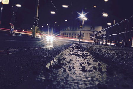 Low angle streets at nightの写真素材