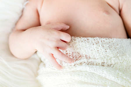 Close up of newborn baby handの写真素材