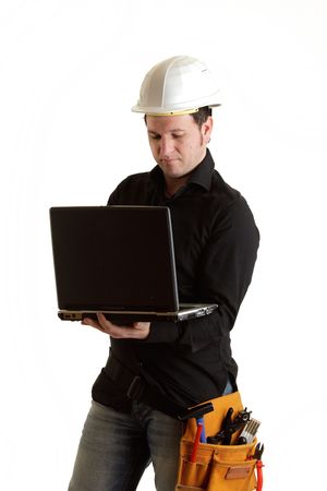 Constructor with laptopの写真素材