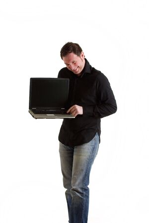 Boy with laptopの写真素材