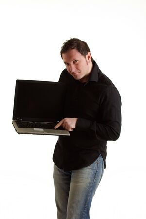 Boy with laptopの写真素材