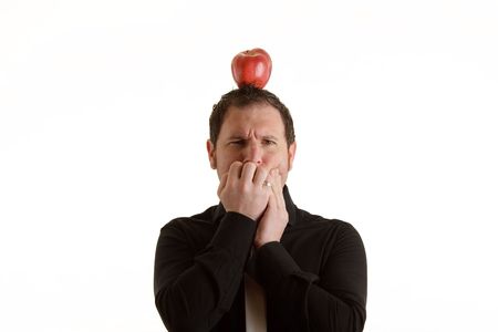 man with appleの写真素材