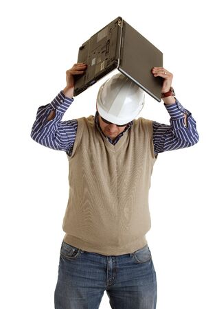 Constructor with laptopの写真素材