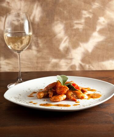 Prawns with tomatoeの写真素材