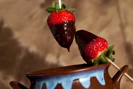 Strawberries with melted choccolateの写真素材