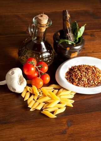pasta with tomato oil and garlicの写真素材