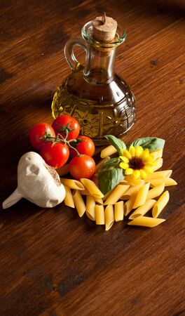 pasta with tomato oil and garlicの写真素材