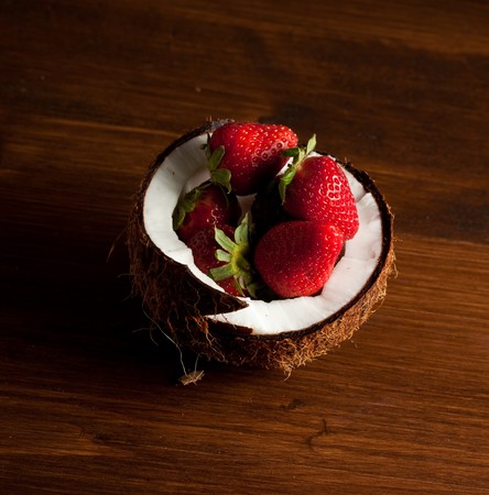 coconut with strawberriesの写真素材