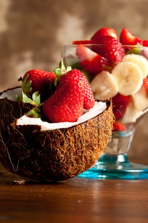 coconut with strawberriesの写真素材