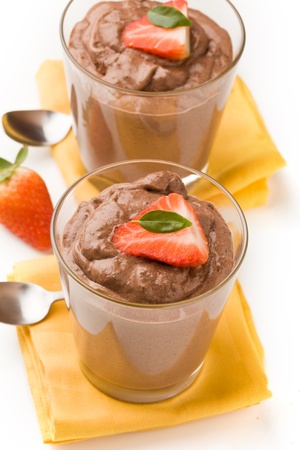 photo of deliciouis chocolate mousse on white isolated backgroundの写真素材