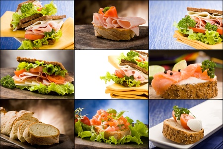 set of different sandwich photos putted together as a collageの写真素材