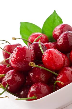 photo of delicious cherries on white isolated backgroundの写真素材