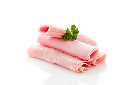 photo of delicious ham with parsley on white  backgroundの写真素材
