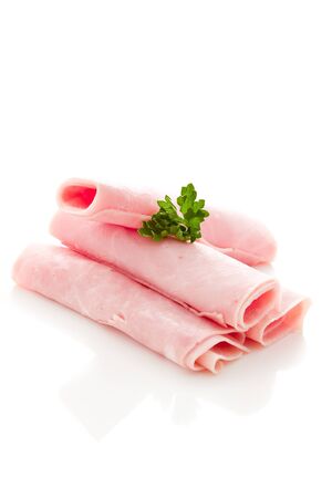 photo of delicious ham with parsley on white  backgroundの写真素材