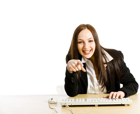 Conceptual photo of woman having a video chat at the officeの写真素材